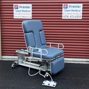 Oakworks Dual Tower Ultrasound Table w Foot Section, New Denim Upholstery & Hand or Foot Controller