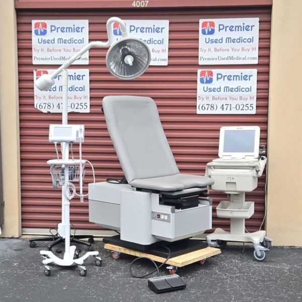 Exam Table Chair Enochs 4000 with New Graphite Upholstery & White Base - Image 2