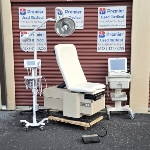 Exam Table Chair Enochs 4000 with New White Upholstery & Tan Base - Image 2
