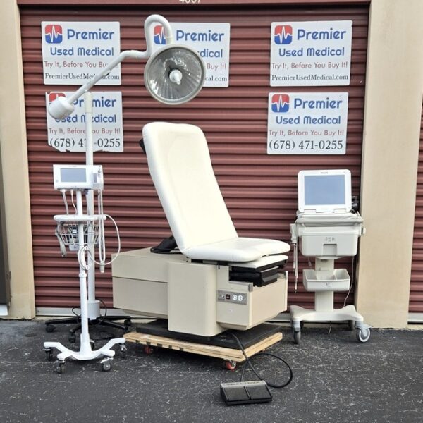 Exam Table Chair Enochs 4000 with New White Upholstery & Tan Base