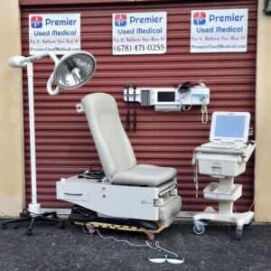 Exam Tables for Sale Electric Hydraulic UMF 4040 with Hand or Foot Control Original New Light Gray Upholstery