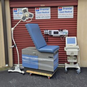 Exam Tables for Sale Stationary Manual Ritter 108 Silver Shell Blue Doors & New Blue Upholstery