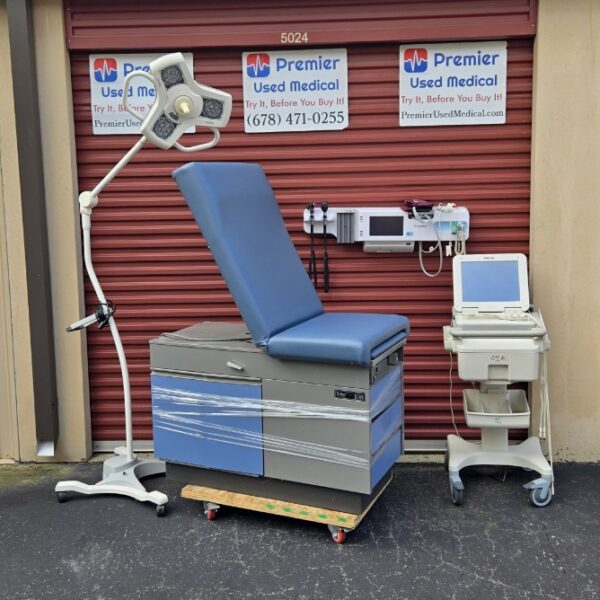 Exam Tables for Sale Stationary Manual Ritter 108 Silver Shell Blue Doors & New Blue Upholstery - Image 2