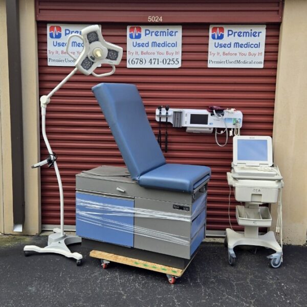 Exam Tables for Sale Stationary Manual Ritter 108 Silver Shell Blue Doors & New Blue Upholstery - Image 5