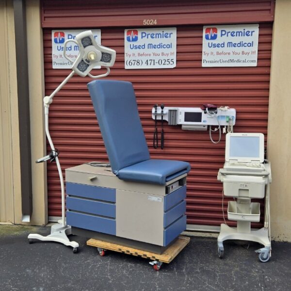 Exam Tables for Sale Stationary Manual Ritter Tan 104 Blue Drawers & New Blue Upholstery - Image 3
