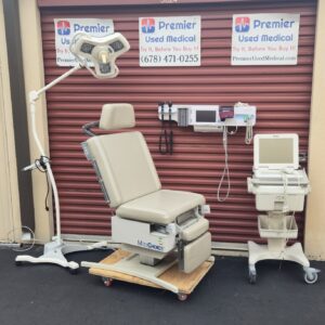 Exam Table Chairs for Sale Electric Hydraulic UMF 5020 with Original Creme Upholstery & Hand Control