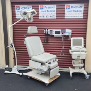 Exam Table Chairs for Sale Electric Hydraulic UMF MediChoice 5020 with Original Lt Grey Upholstery & Hand Control