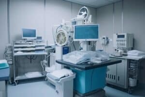 Modern private medical practice exam room with refurbished equipment